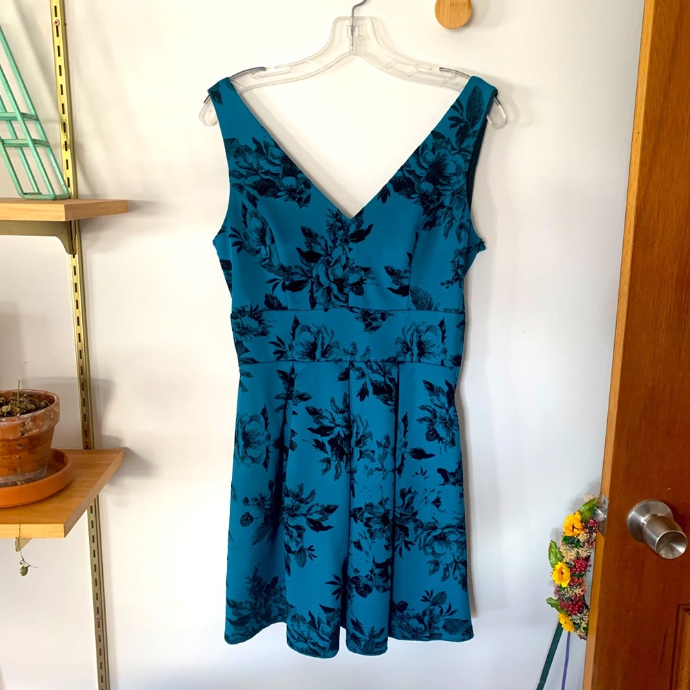ModCloth Emerald Sundae fit flare low back dress vintage floral print bow